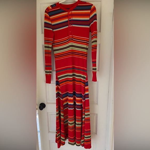 Polo Ralph Lauren Red/Multicolor Striped Knit Long Sleeve Maxi Dress Size S - Picture 7 of 12